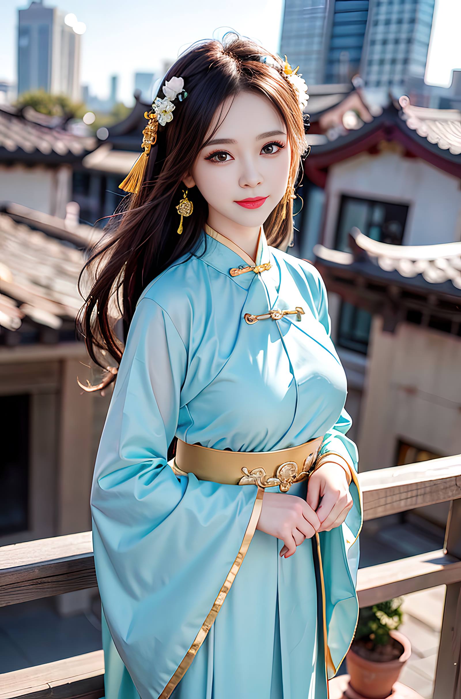 AI绘画 069 温婉柔美穿着浅青色服饰的美女 [30P]第4张