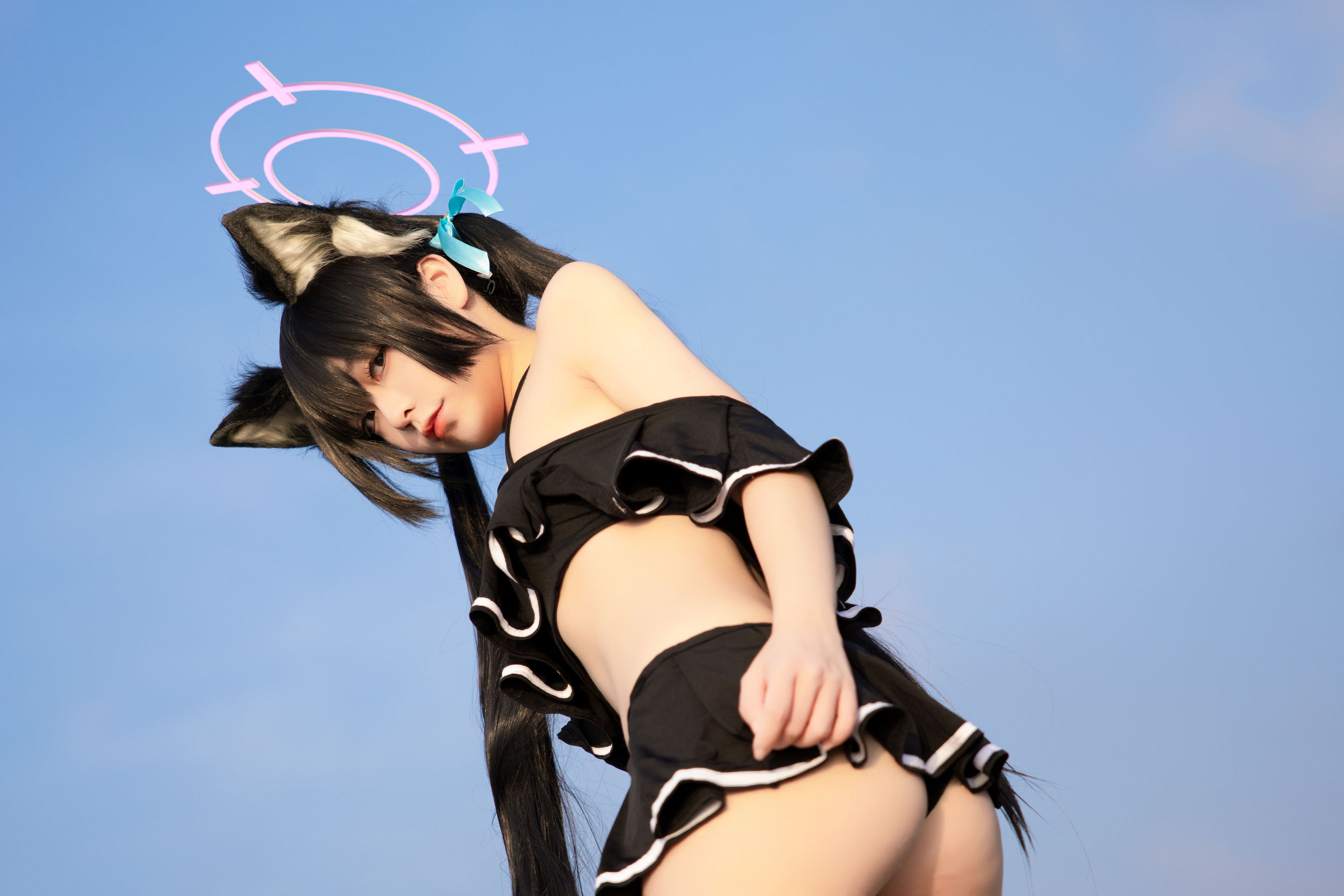 [福利COS] 动漫博主G44不会受伤 - 碧蓝档案 黑見芹香 海边泳装第7张