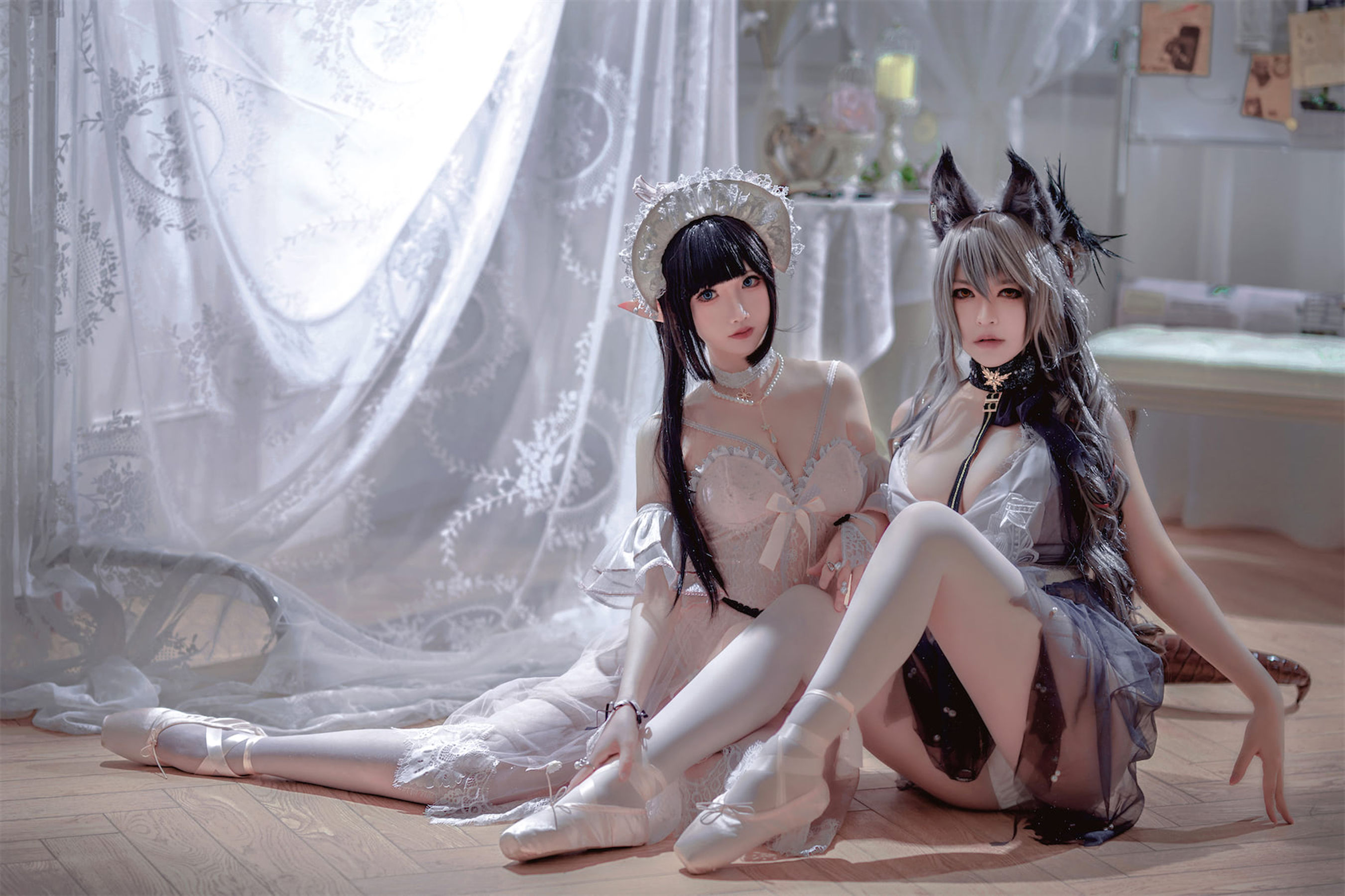 [福利COS] 可爱人气Coser面饼仙儿&amp;amp;半半子 - Arknights 黑x森蚺バレエ第6张