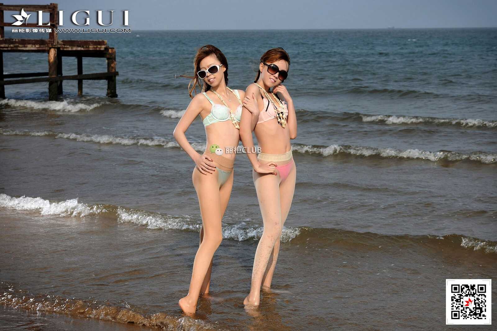 腿模Vicky&amp;桃子《沙滩肉丝》 [丽柜Ligui] 写真集第10张