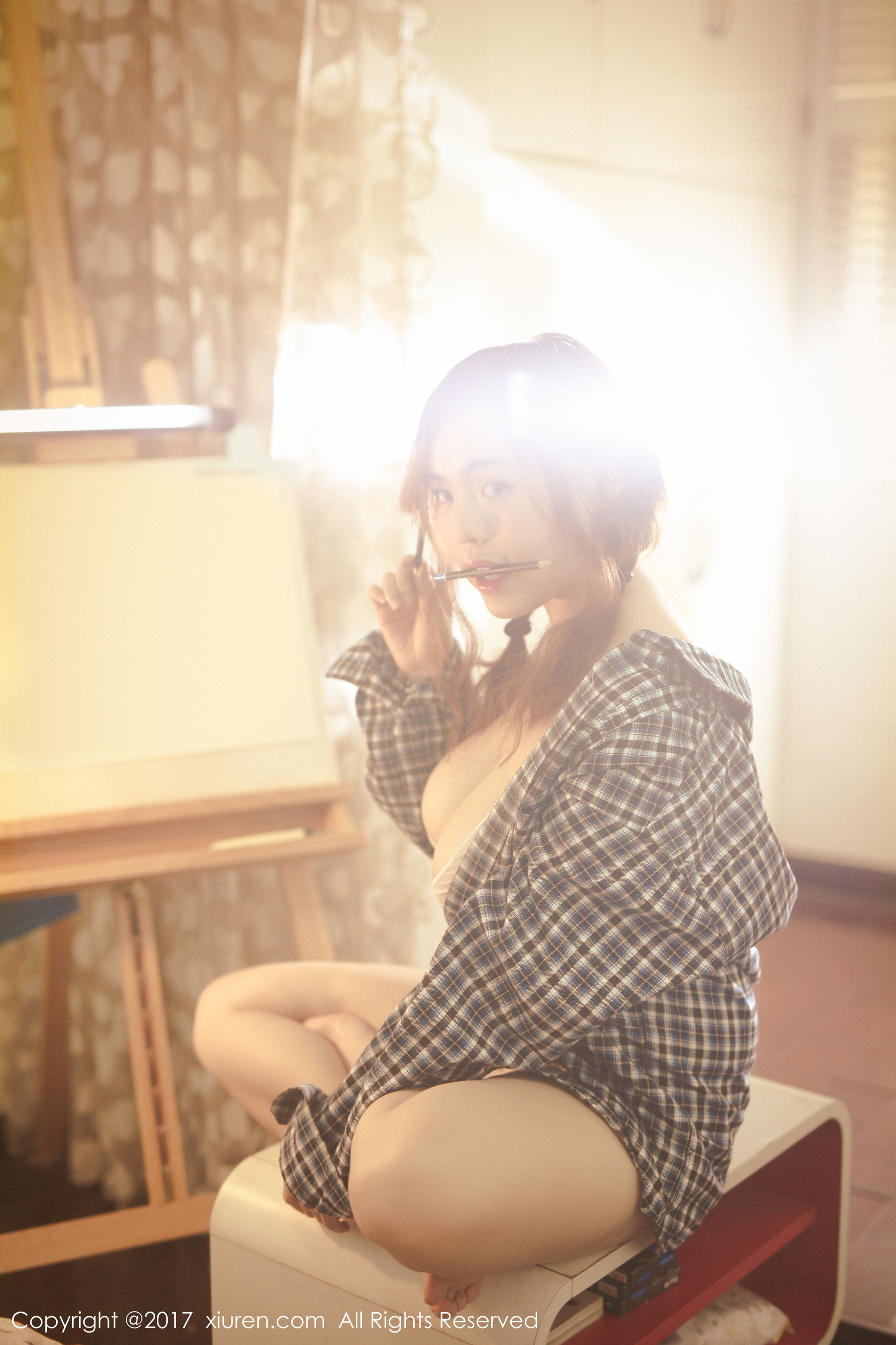 米爱Demon《格子衬衫+半透内衣系列》 秀人网XIUREN No.754第5张