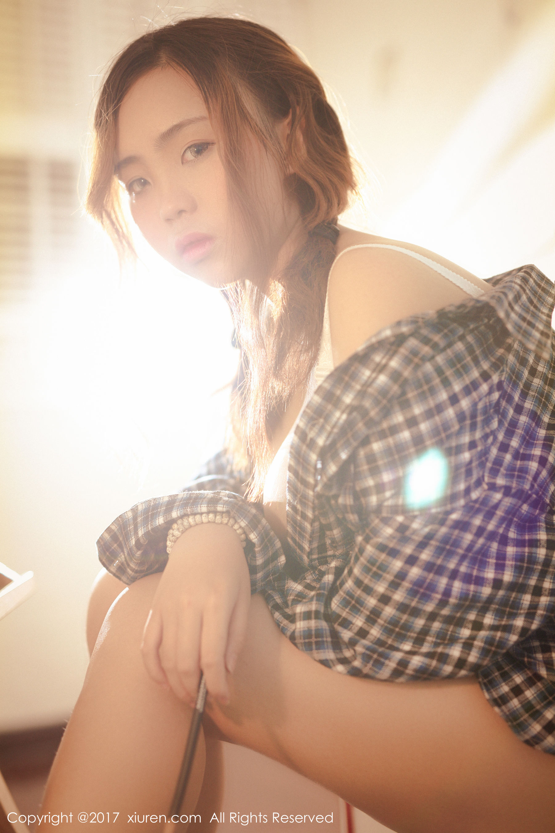 米爱Demon《格子衬衫+半透内衣系列》 秀人网XIUREN No.754第1张