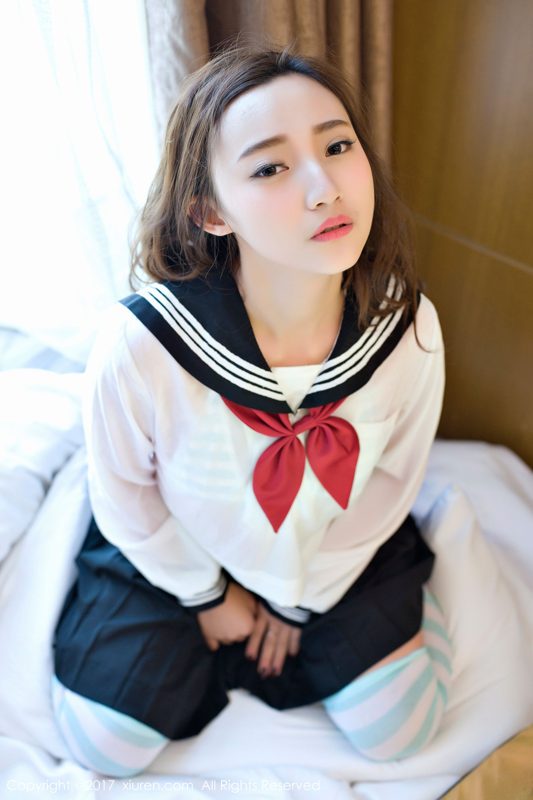  翟奥奥baby《日系学生透明制服、日系卡哇伊内衣、粉红色内衣》 秀人网XIUREN No.673第11张