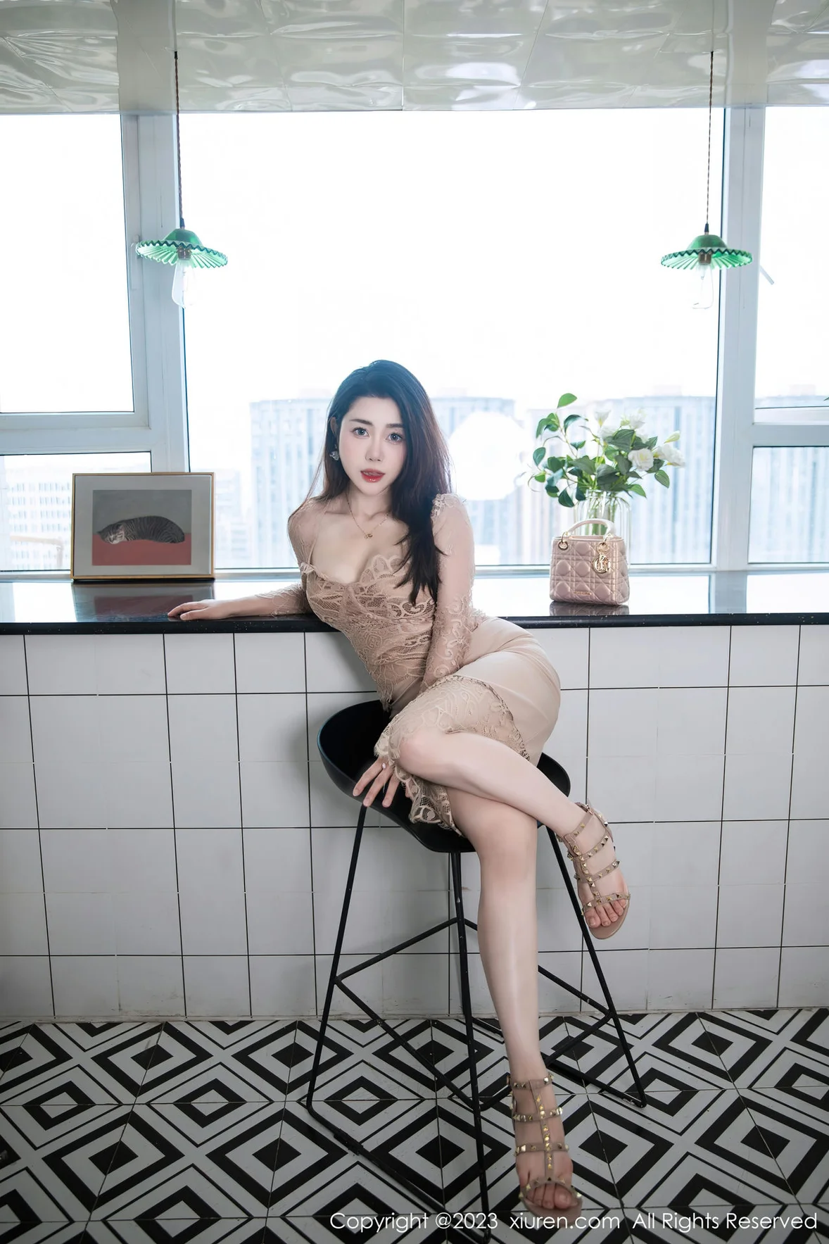  XiuRen 秀人 No.7216 严利娅Yuliya 杏色连衣长裙性感写真 [90P]第10张