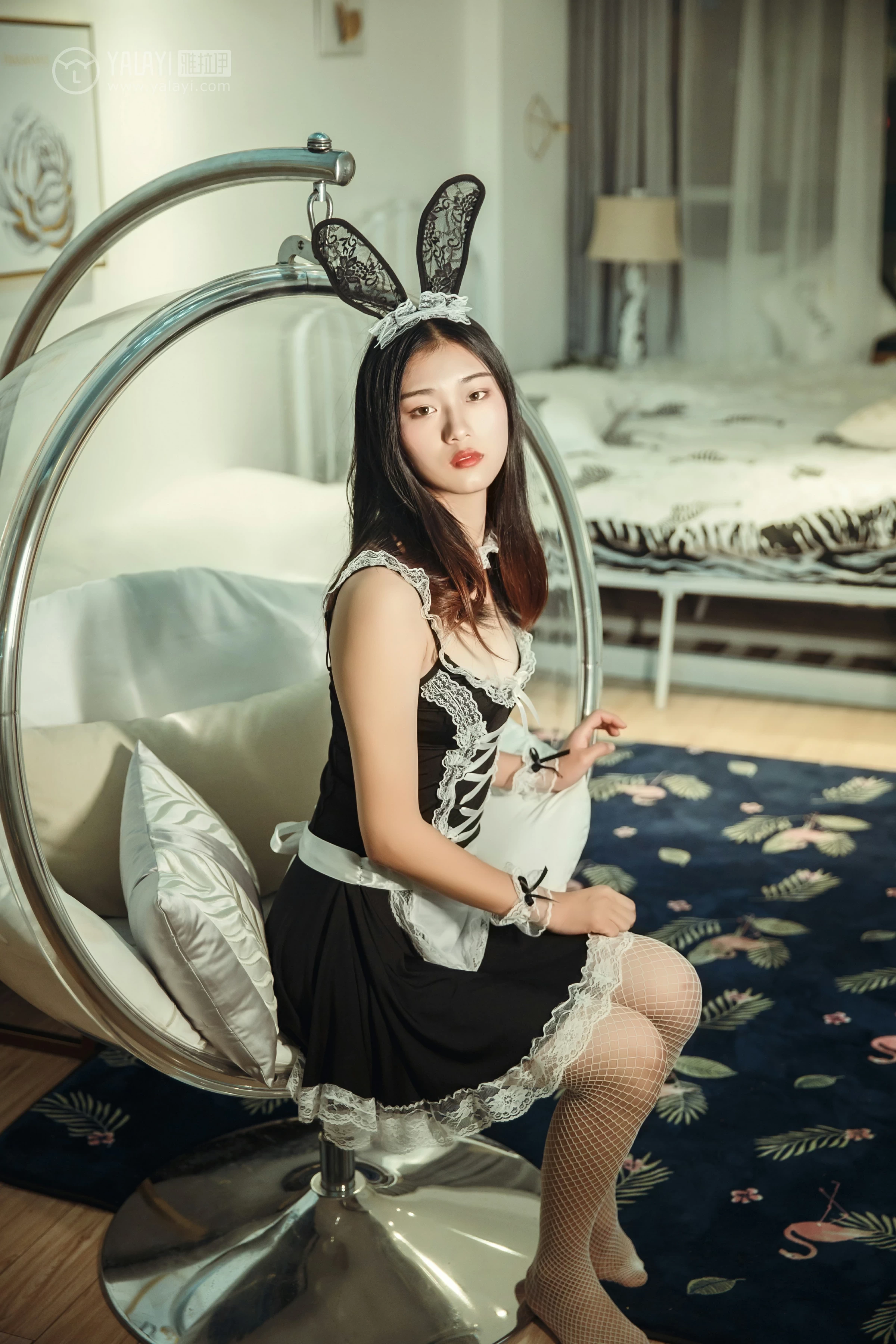 [YALAYI雅拉伊]NO.125 兔儿御姐 和风 性感女仆制服加白色情趣渔网袜私房写真集第12张