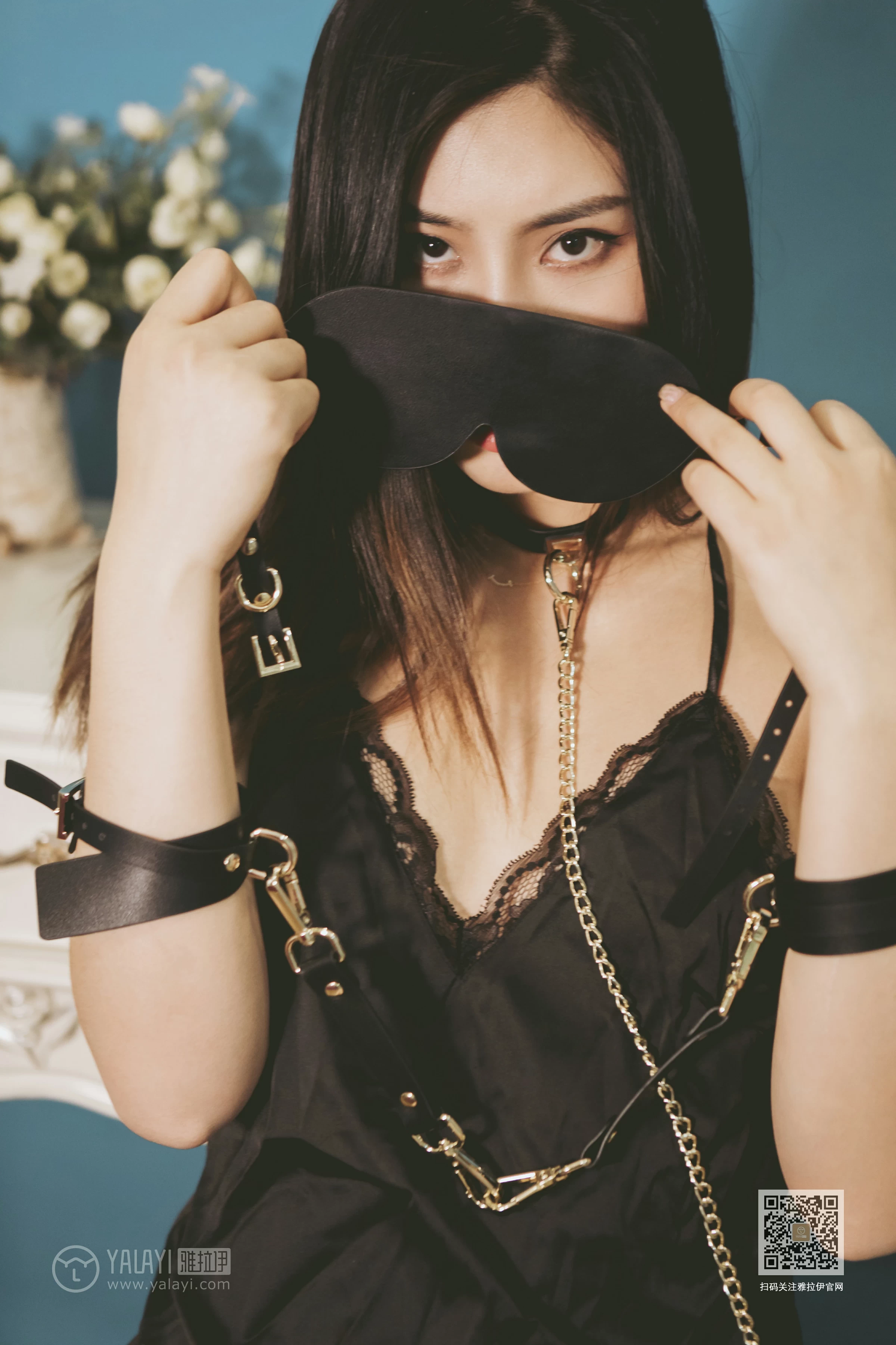 [YALAYI雅拉伊]Vol.534 禁忌之恋 羽嫣 黑色吊带蕾丝睡衣性感私房写真集第4张