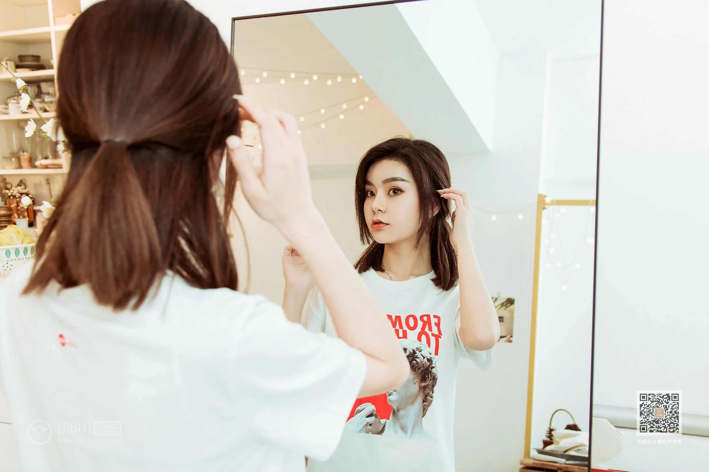 [YALAYI雅拉伊]Vol.554 蓉蓉的瘦身餐 白色短袖加白色蕾丝内裤性感私房写真集第11张