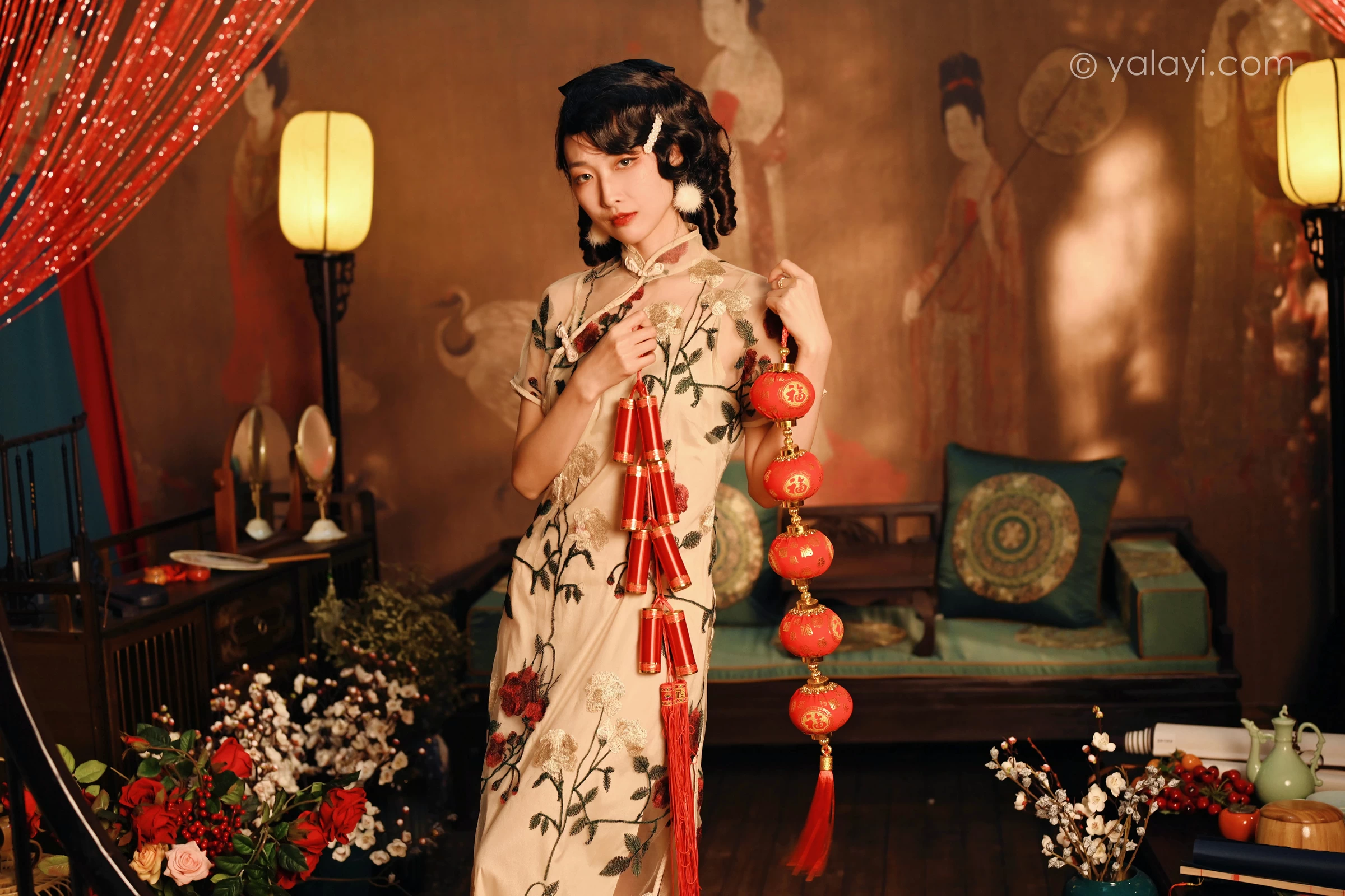 [YALAYI雅拉伊]2022.01.25 我在那里等你 佳佳 白色透视旗袍民国风写真集第10张