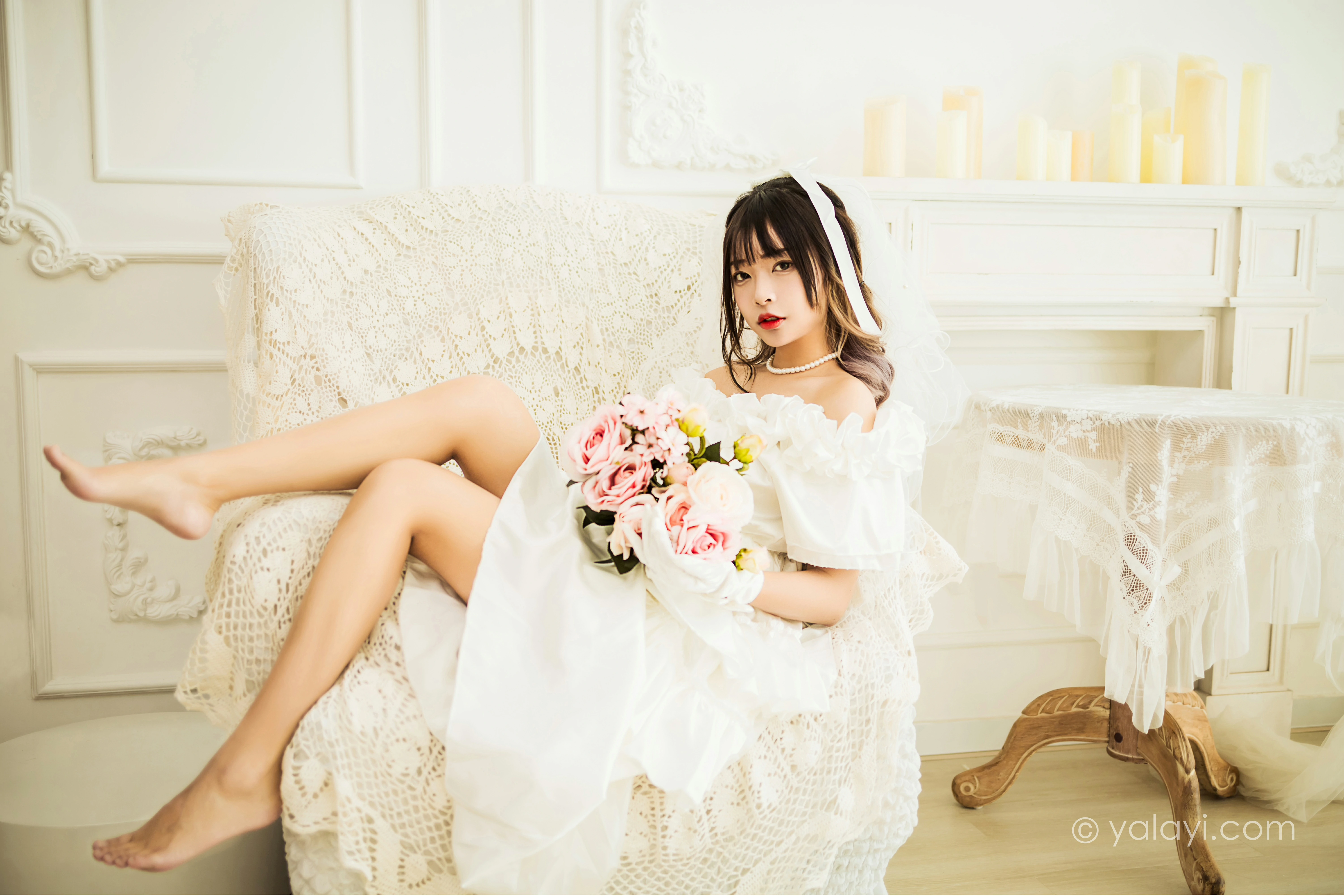 [YALAYI雅拉伊]NO.862 美丽的梦 阿禾 白色抹胸婚纱性感写真集第8张