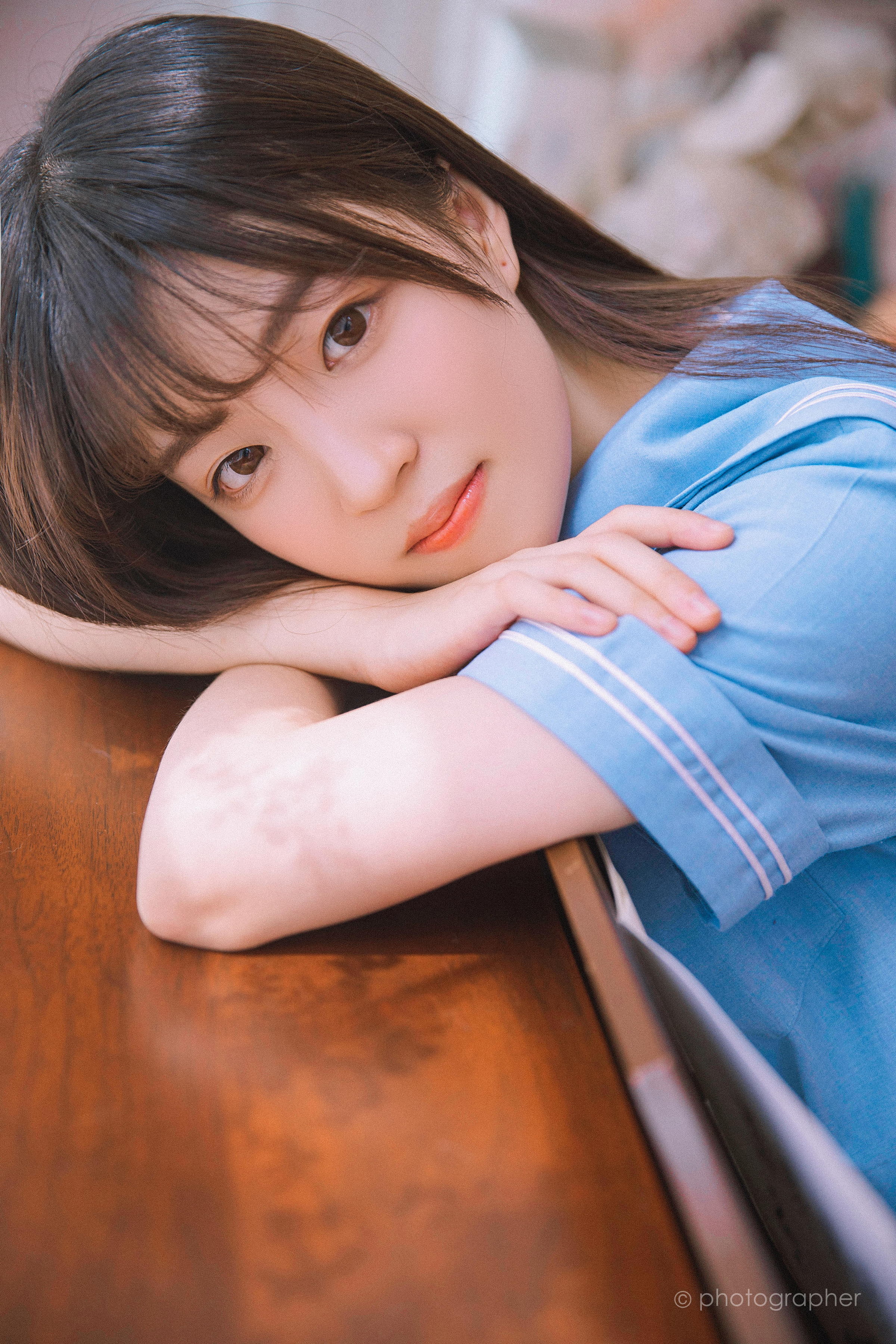 [YALAYI雅拉伊]2022.04.18 感觉良好 青春美少女 蓝色JK水手制服与粉色内衣性感私房写真集第4张