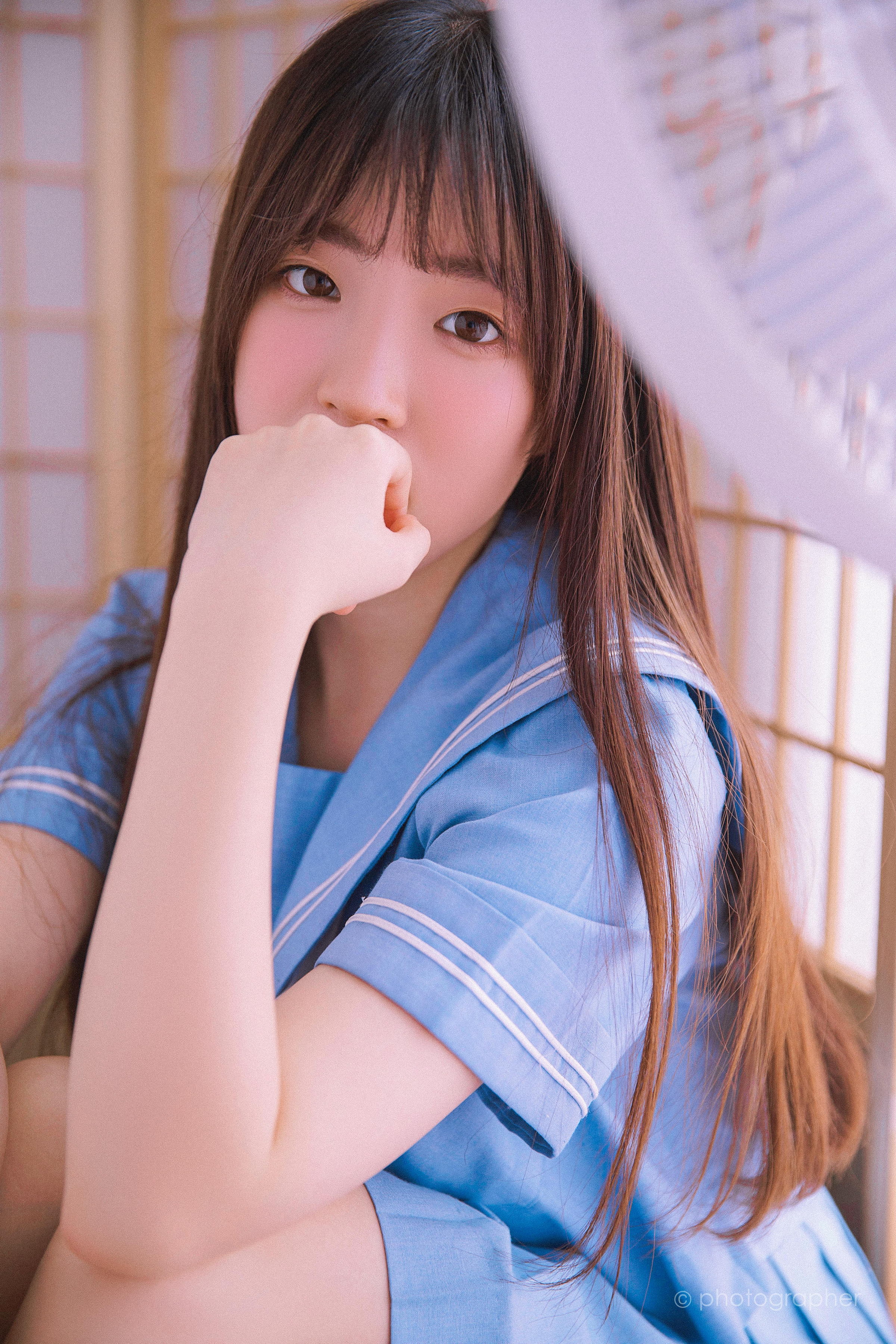 [YALAYI雅拉伊]2022.04.18 感觉良好 青春美少女 蓝色JK水手制服与粉色内衣性感私房写真集第2张