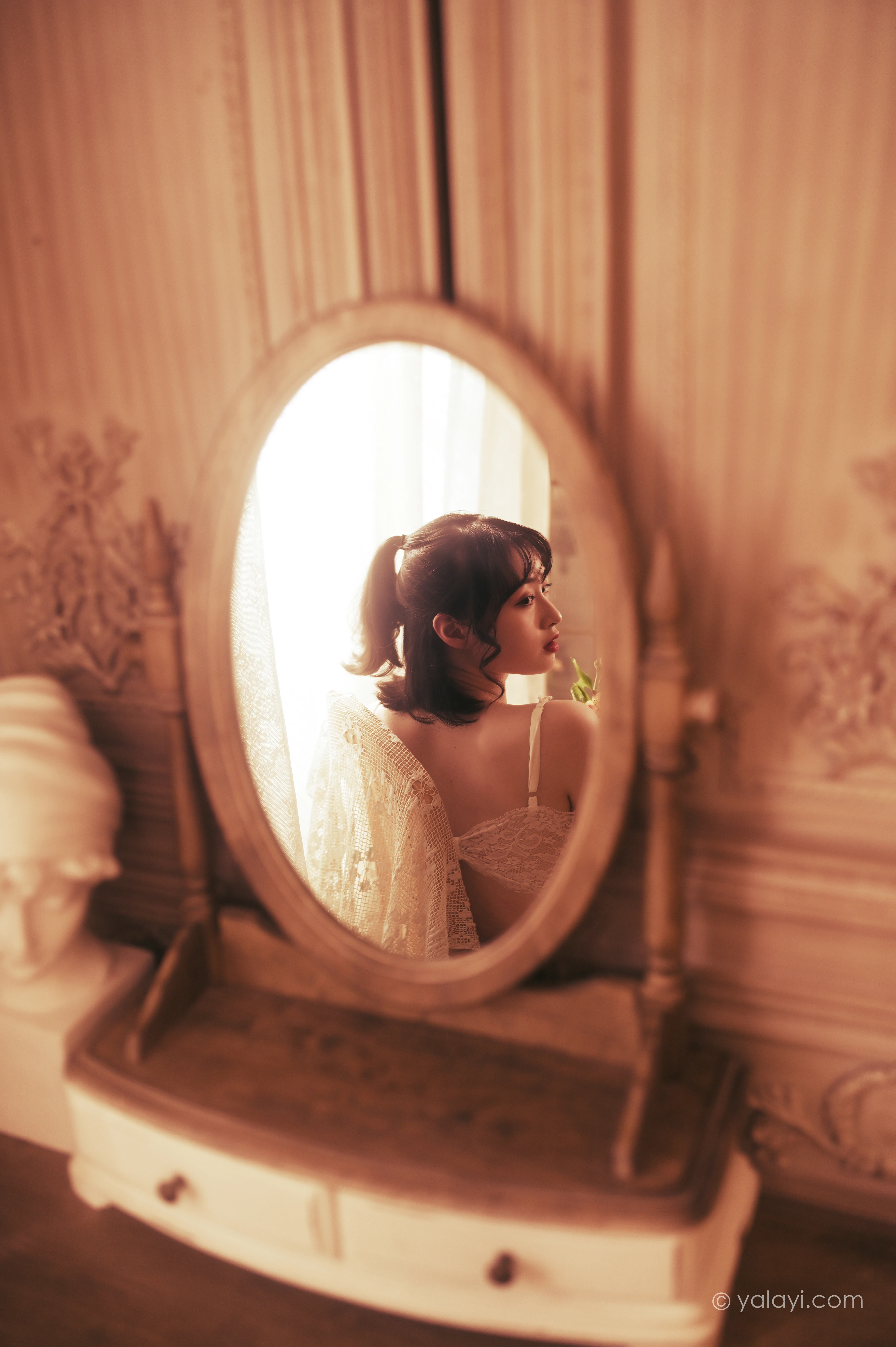 [YALAYI雅拉伊]NO.780 也曾优雅 京京 白色透视蕾丝连衣裙性感写真集第5张