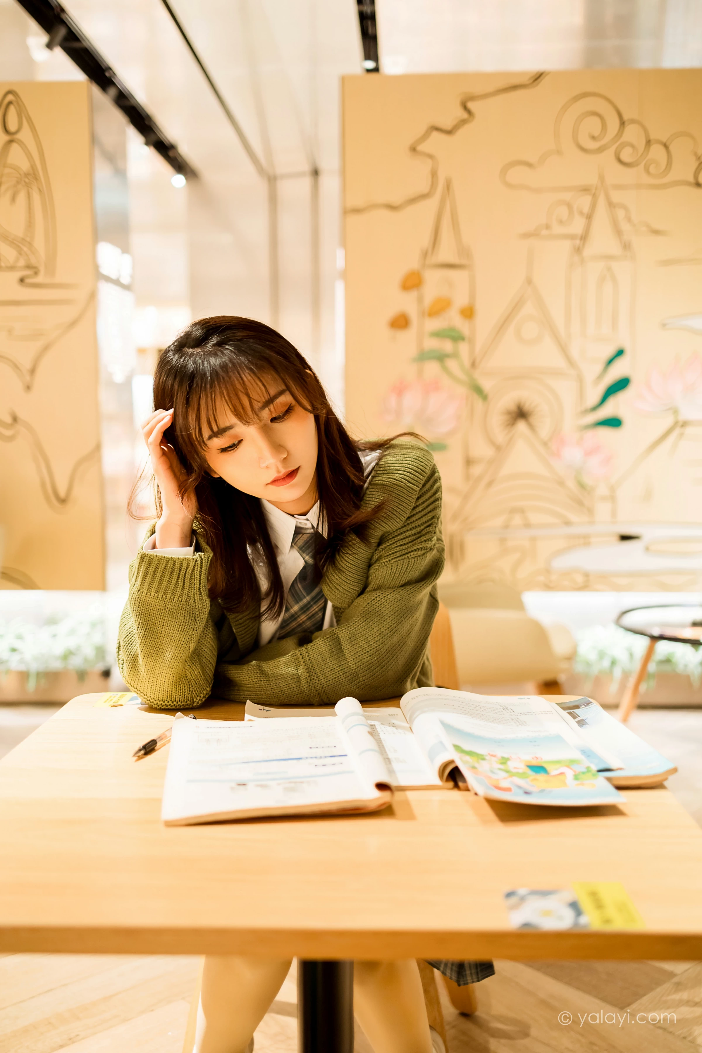 [YALAYI雅拉伊]NO.753 一起补习的日子 果果 连身外套与JK制服加格子短裙清纯写真集第8张